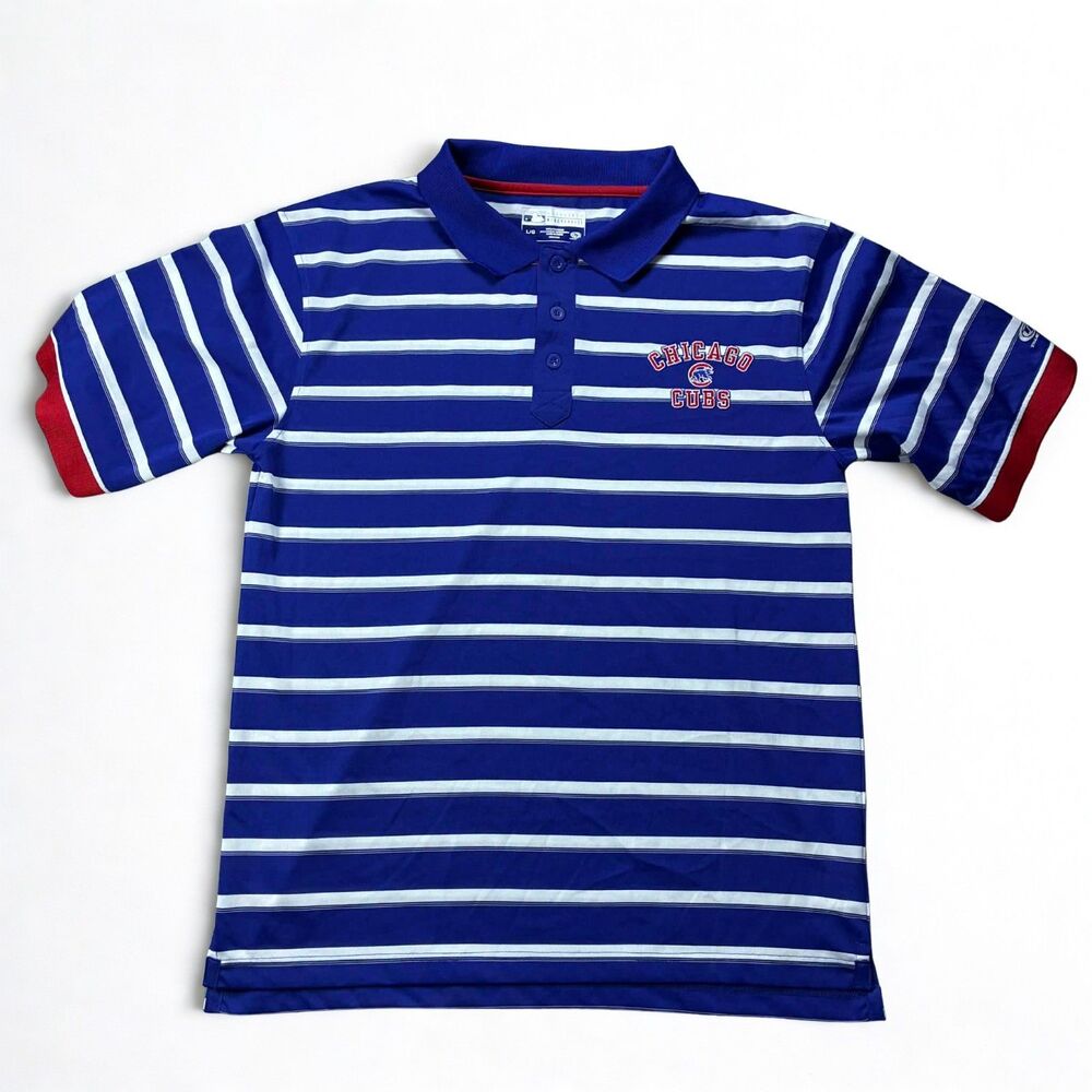 Genuine Merchandise Polo Shirt Men Large Blue Striped Chicago Cubs MLB Logo